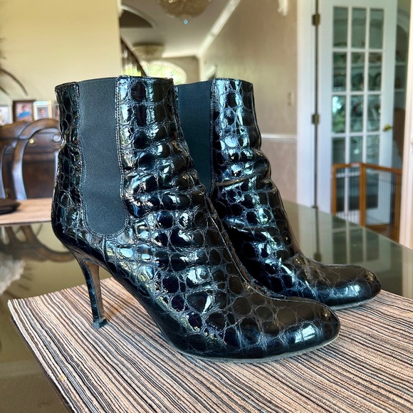Kate Spade New York Shoes - Kate Spade “Katrin” Croc Embossed Patent Leather Boots with Stilettos in Size 10